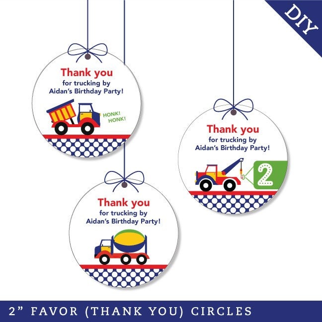 Trucks birthday party - Personalized DIY printable favor circles
