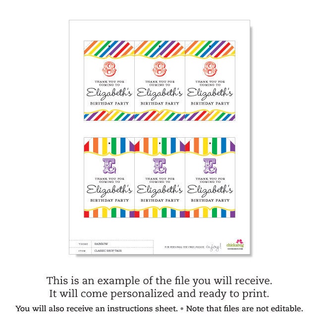 Rainbow party - Custom DIY printable favor tags