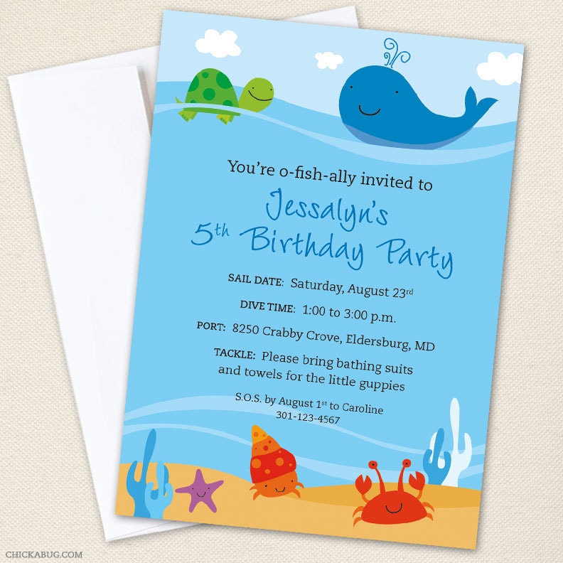 Under the Sea party - Set of 15 custom invitations - Printable file also available