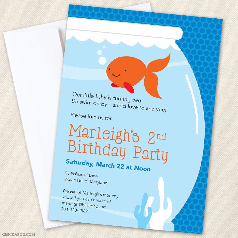 Goldfish party - Set of 15 custom invitations - Printable file also available