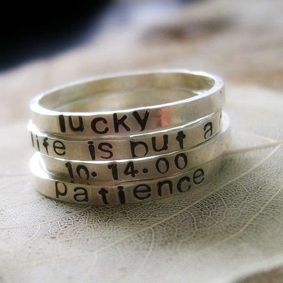 Sterling Silver Stacking Word Ring - Hand Stamped Rustic Personalized ONE RING