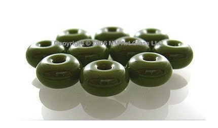 Handmade Lampwork Spacer Beads Glass Green Bean 8mm Small Rondelle Donut SRA - The Spacer Bead Shop