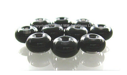 Handmade Lamp Work Beads Spacers Glass Black Filigrana Swirls 8mm Small Rondelle Donut SRA - The Spacer Bead Shop