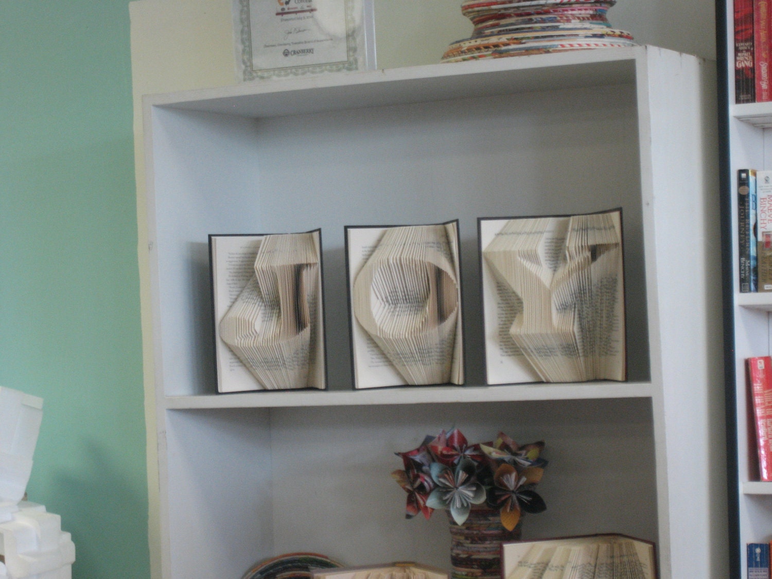 Three Custom Folded Book Art Sculptures - one large initial each