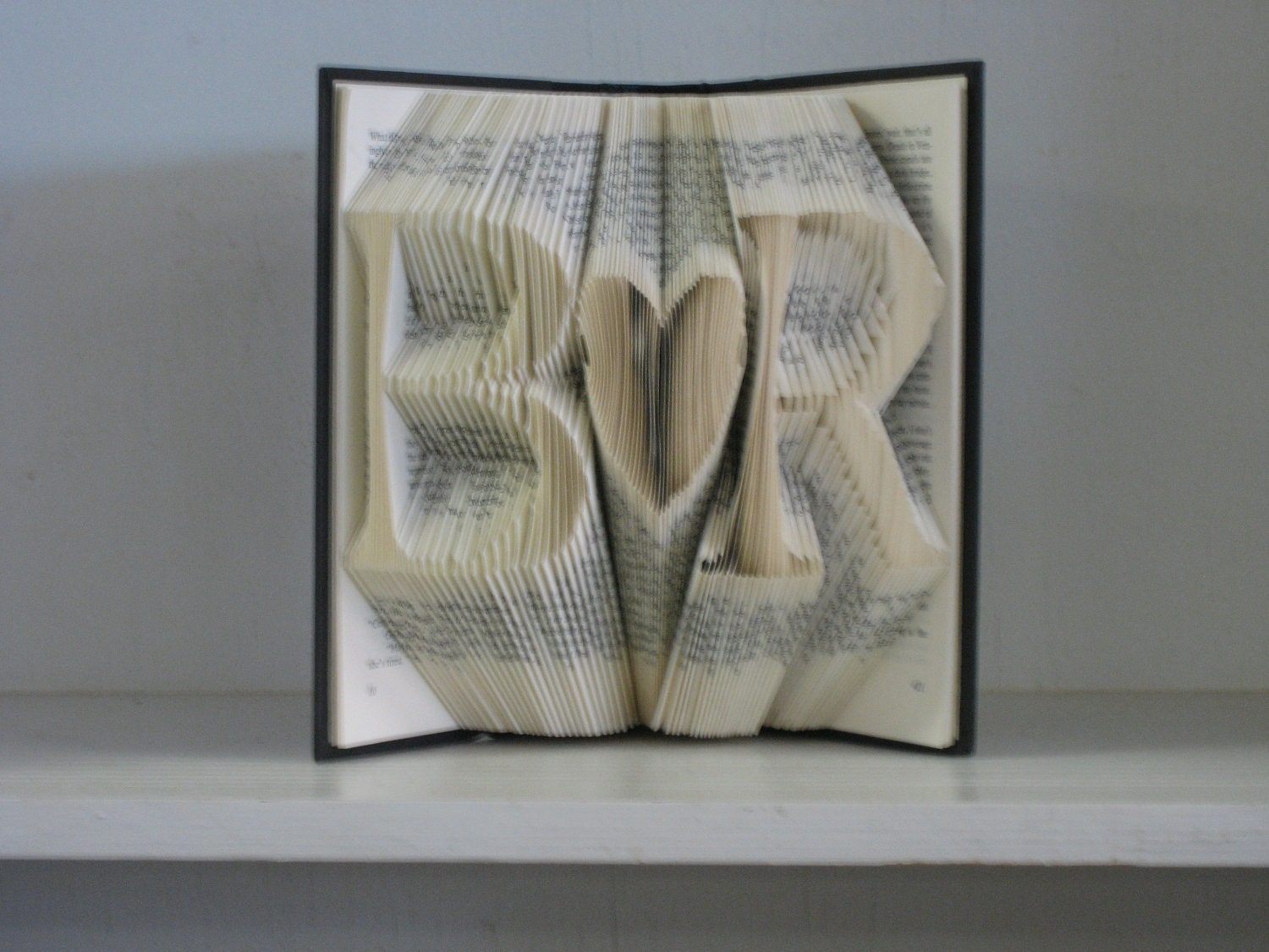 Custom Folded Book Art Sculpture - She hearts Him - Wedding, Bridal Shower, Anniversary, Engagement Gift Decor, Bride and Groom