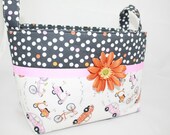 SALE Fabric Bin "Now We're Goin Places" with orange daisy