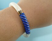 Stunning Carved Lapis with 14k Gold Accents Bangle