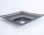 Vintage Appetizer Dish: Square Smoke Glass Divided Platter with Checkerboard Detail