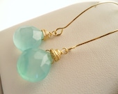 Blue & Gold Earrings, Carribean Blue Stones on Gold Drop