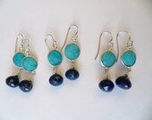 Turquoise and Lapis Silver Earrings - One Pair