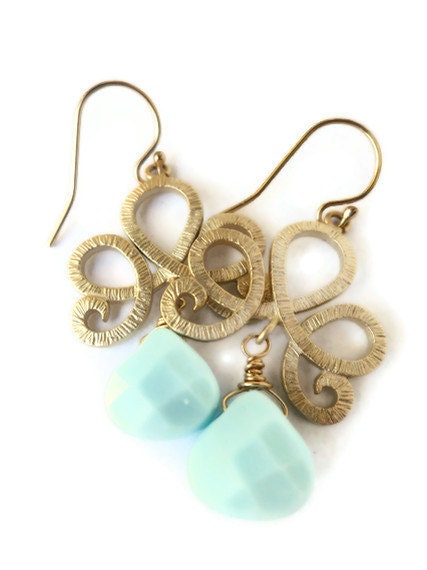Gold and Blue Earrings - Chandelier - Dangle