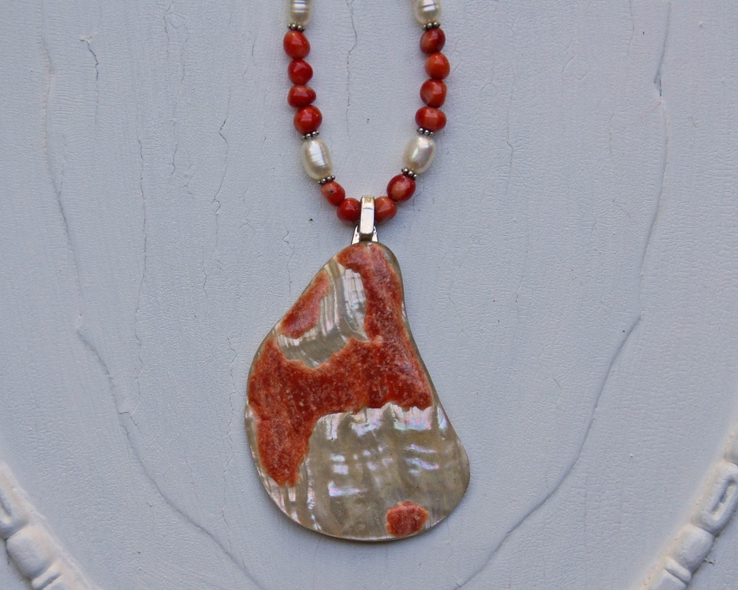 Red Abalone and Coral Necklace