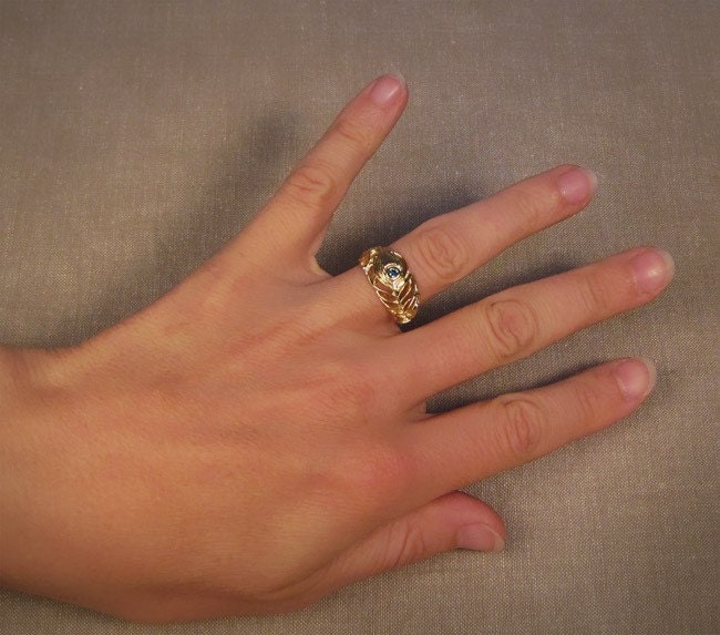 Peacock Ring with Blue Diamond (14K) Made to Order
