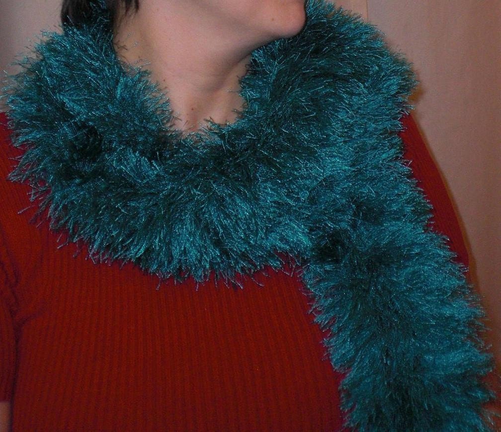 Handknit Scarf - Peacock Blue Explosion of Romance