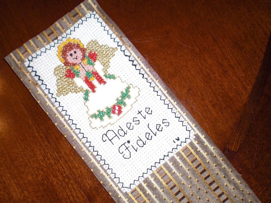 Handmade Cross-Stitched Bookmark - Adeste Fideles