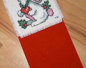 Handmade Cross-Stitched Bookmark - Christmas Bunny