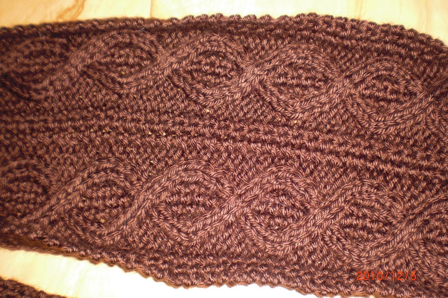 Handknit Skinny Scarf - Cabled Chocolate