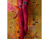 Black Silk Garter Set with Violets