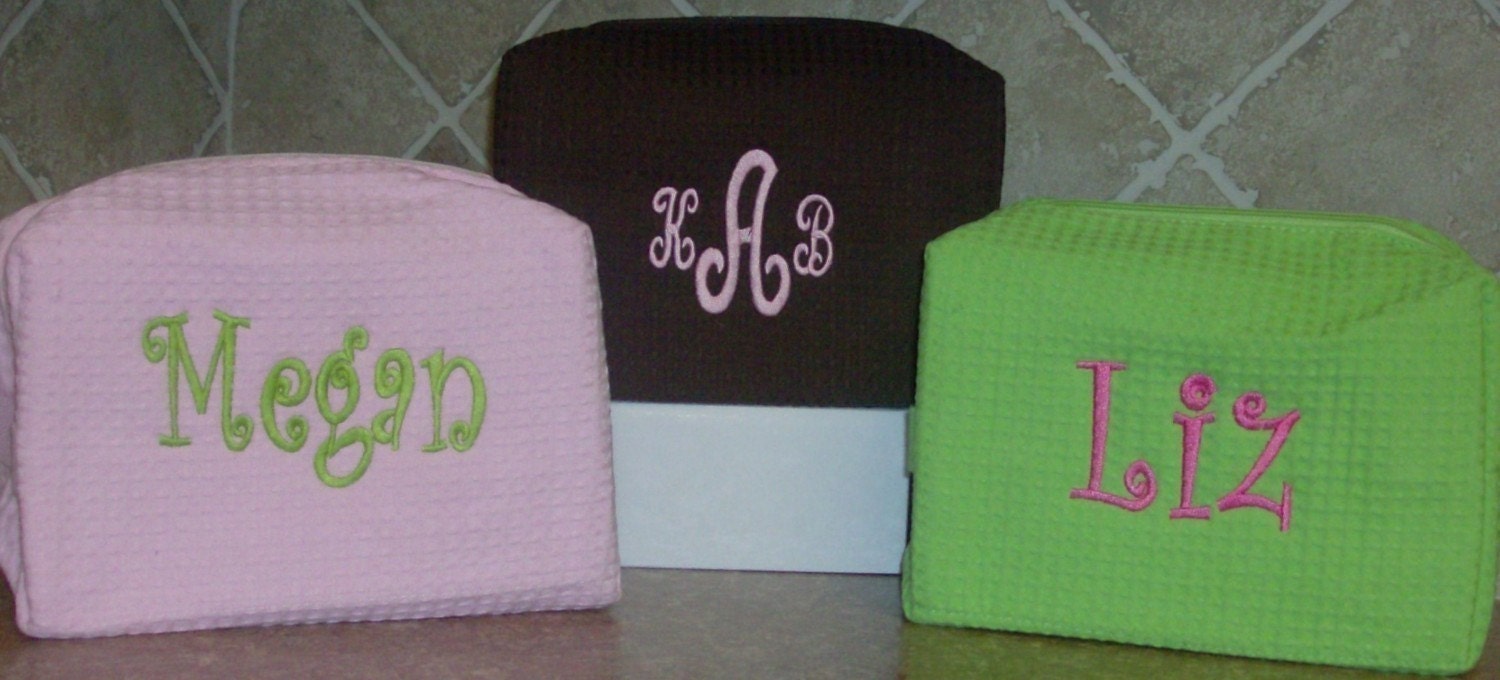Personalized waffle weave cosmetic bag