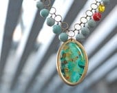 Caeruleum and Chartreuse Bronze Beaded Necklace