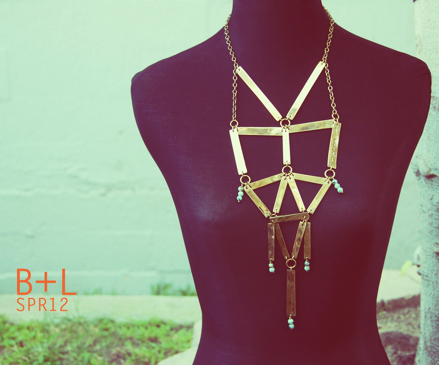 Fringe Necklace Revisited - Caged Bronze Geometry Super Statement Necklace