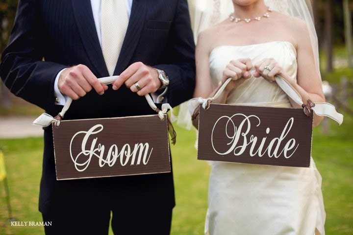 Wedding Chair Signs, Mr. and Mrs. & Bride and Groom Rustic Wedding Signs, 6 x 12 in. Vintage, 2-sided. Seating Signs, Wedding Photo Props.