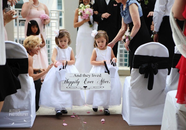 Bridal Wedding Sign, Marriage Sign, And they lived Happily Ever After with Here Comes the Bride. 8X24 in, 2-Sided. Ring Bearer, Flower Girl.
