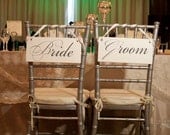 Wedding Signs, Bride and Groom Chair Signs with Thank You on the back.  Seating Signs. 6 x 12 inches, 2-sided, Reception, Photo Props.