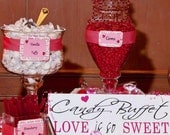 Candy Buffet, Love Is So Sweet Sign includes a base.  Wedding Sign, Reception Decoration Sign, Candy Bar, Sweets or Dessert Table.