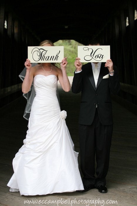 Wedding Thank You Signs, Photo Prop Signs, Wedding Photos. Featured on Etsys Front Page. Crisp Paint, 8 X 16 inches., 2 signs, 2-sided.