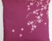 Embroidered Decorative Pillow Cover - Cherry Blossom Breeze - 18" x 18" (READY TO SHIP)