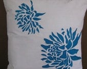 Embroidered Decorative Pillow Cover - Blue Dahlia - 18" x 18" (READY TO SHIP)