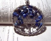 Sodalite Necklace Tree of Life Family Tree Jewelry Denim Blue Silver Wire Wrapped