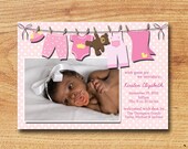 Printable Baby Announcement - Digital Girl Clothesline Card