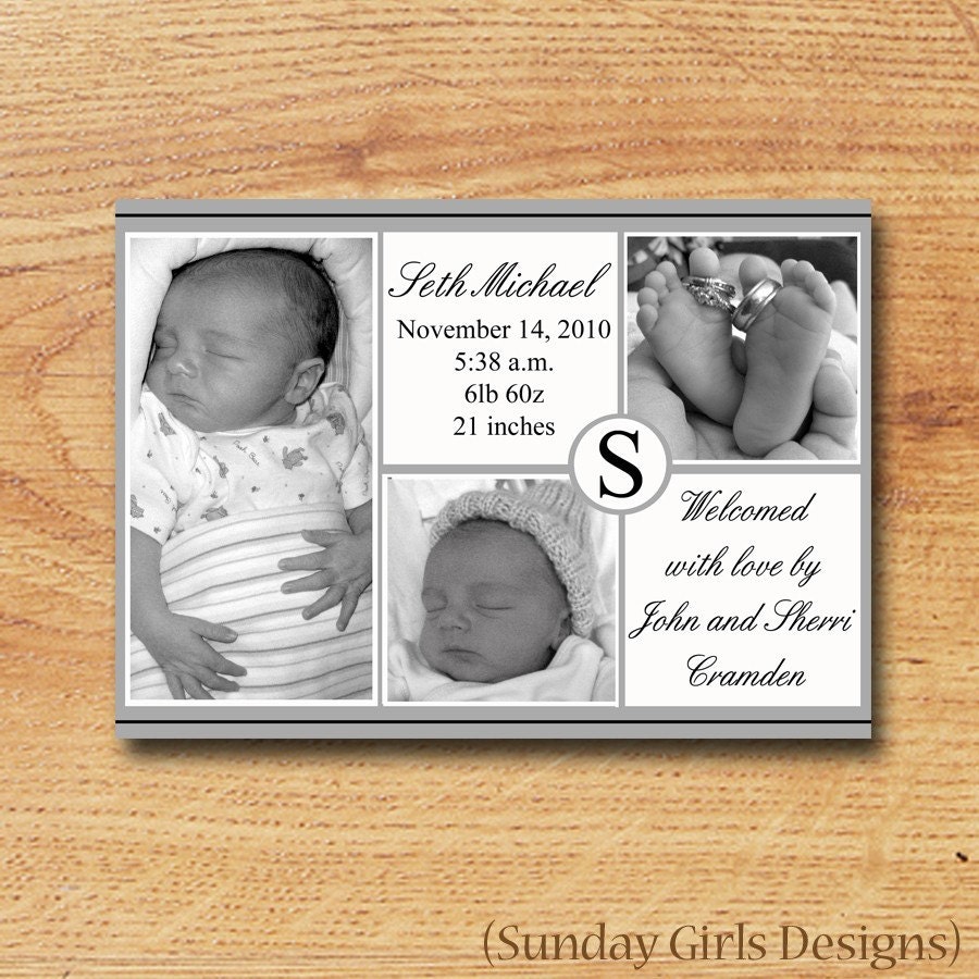 Printable Baby Announcement-Digital Custom Card-Seth