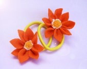 Girly Flower Power Ponytail Holders- Red Orange Bloom