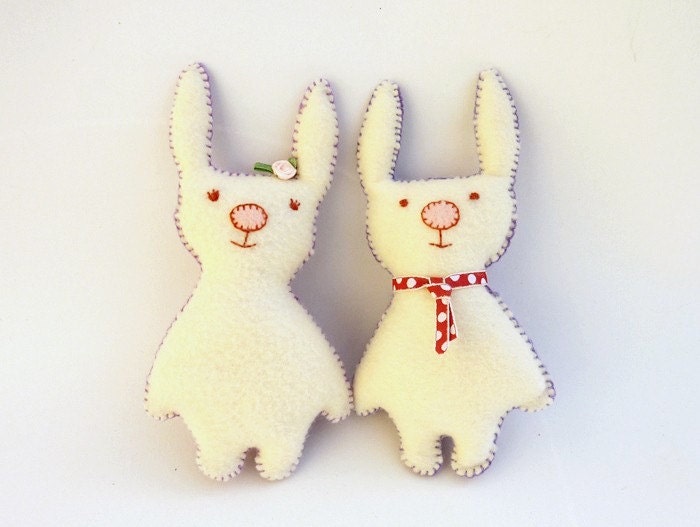 Pair of Guaranteed to Make you Smile Felt Bunnies