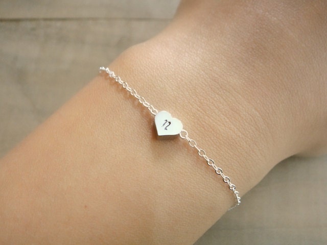 Custom Initial Silver Heart Bracelet - Hand stamped double sided heart - Buy 2 Get 1 FREE - Bride, Bridal, Bridesmaid gift