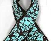 Camera Strap Cover- Michael Miller Dandy Damask Turquoise and Brown Minky