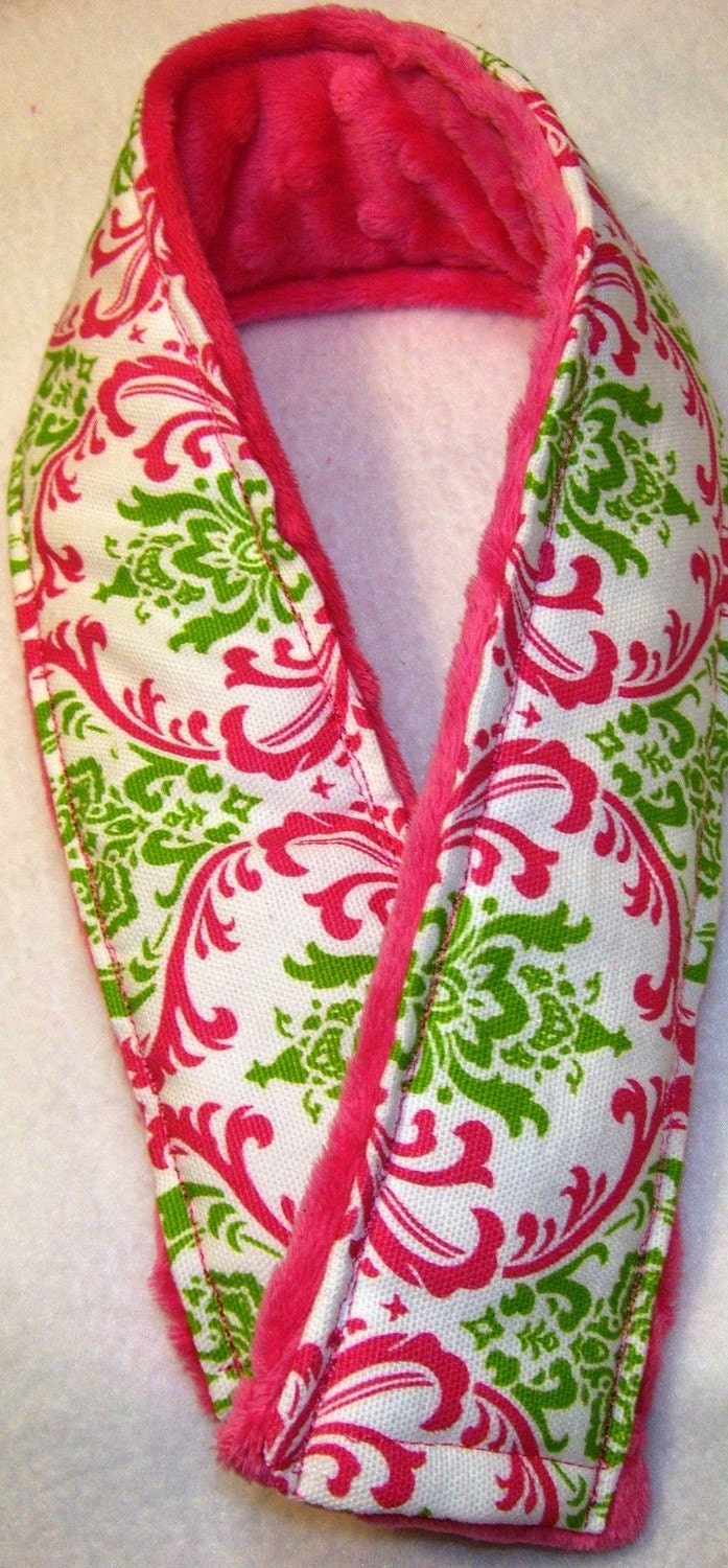 Personalized Camera Strap Cover Set in Fun Fuchsia Lime Damask with Dual Lens Cap