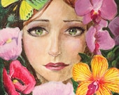 Summer Four Seasons Series 6 x 6 Original Painting Flowers, Woman, Portrait