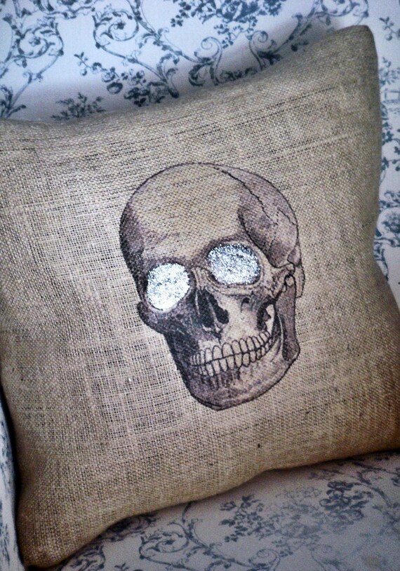 Skull Burlap Pillow Cover Halloween pillow