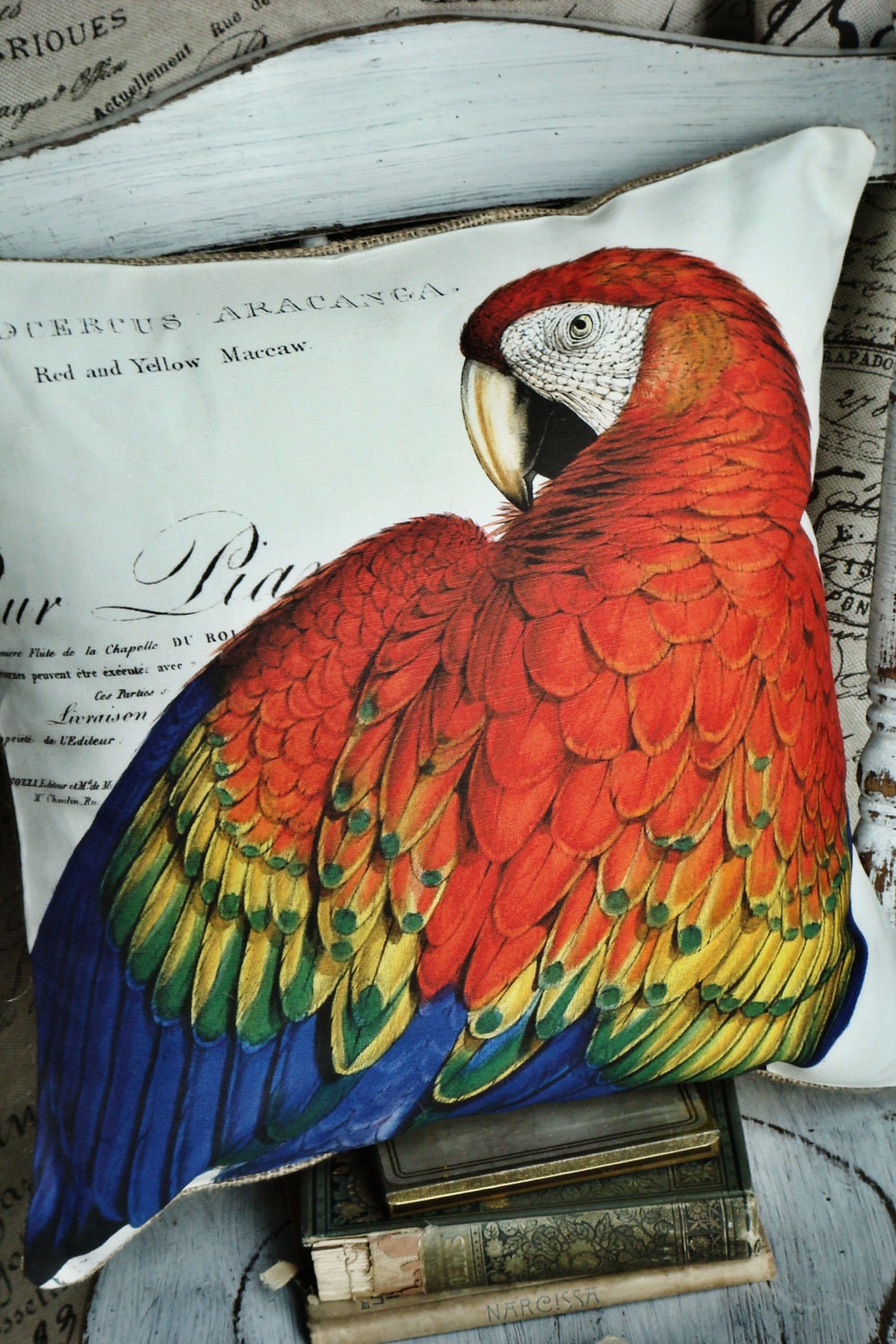 Cotton Pillow Cover Rainbow Maccaw...GORGEOUS