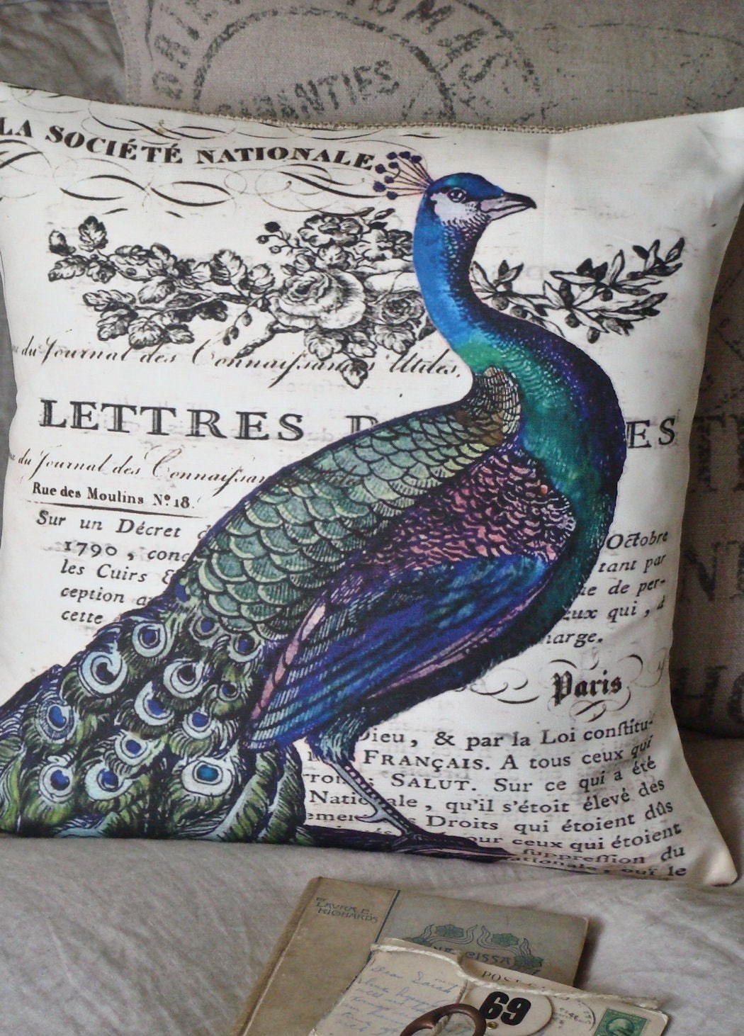Pillow Cover...peacock pillow decorative cotton burlap pillows