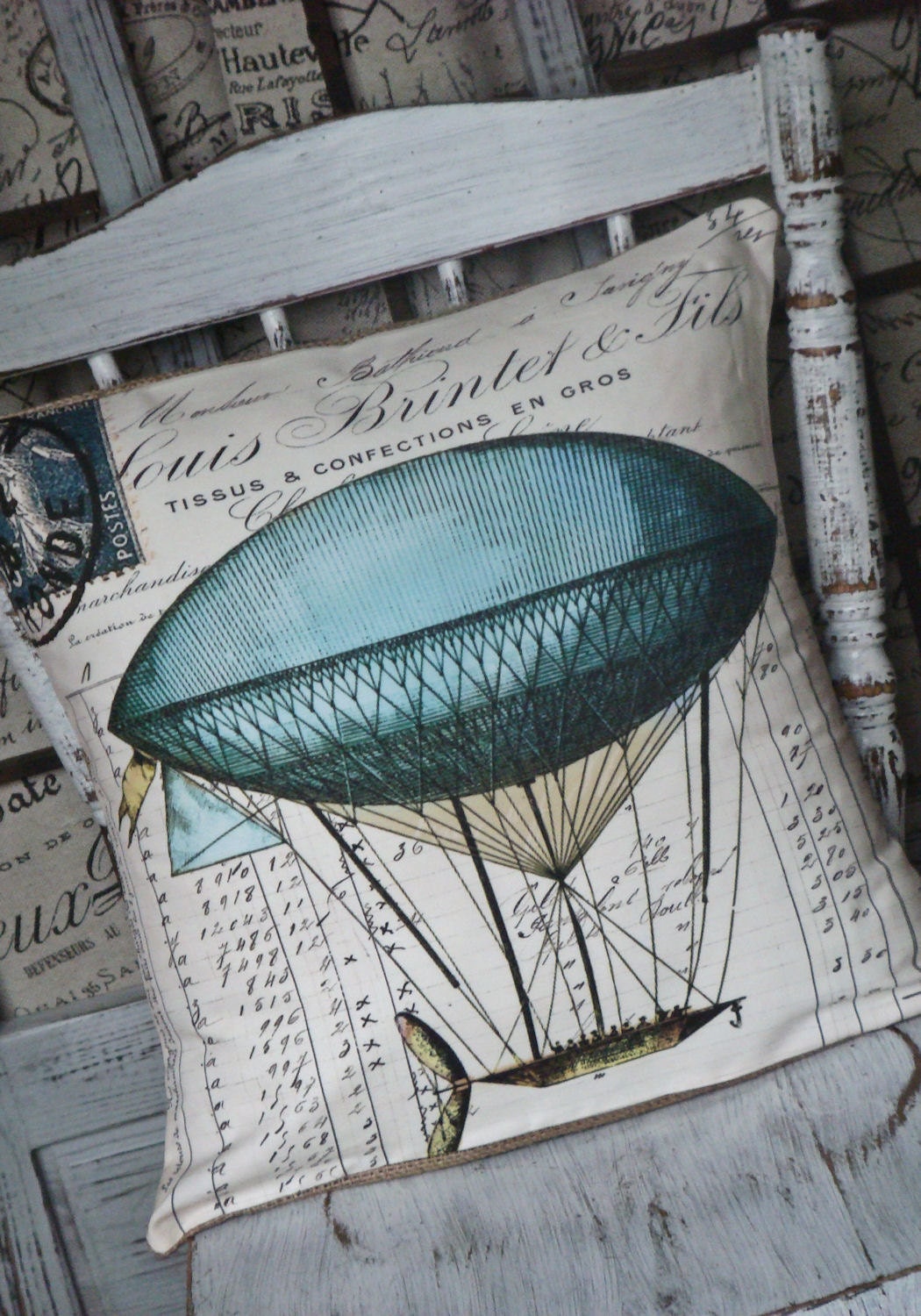 Cotton and Burlap Pillow Pillow Cover Vintage Hot Air Balloon Cotton and Burlap Pillows
