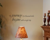 The journey of a thousand miles begins with a single step  Vinyl wall lettering inspirational qoutes and sayings home art decor