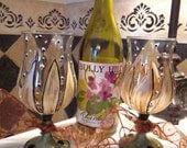 Running Through the Garden, Pair of Hand Painted Flowered Wineglasses, for Weddings,Bridal Shower, Parties, Birthday, Anniversary