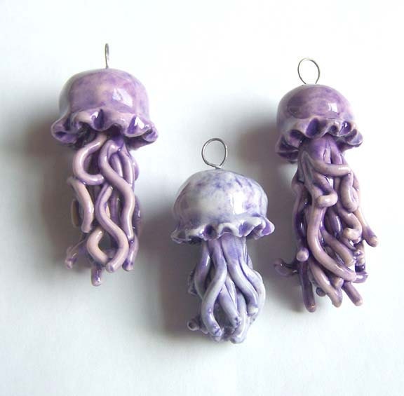 Jellyfish Pendant - Red with Purple - Porcelain