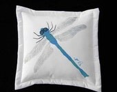 Dragonfly 20" pillow painted blue green insect helicopter outdoor wildlife garden gardening Crabby Chris Original patio deck bench porch