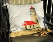 Lighthouse pillow indoor outdoor 20" coastal beach shore Cape Blanco Oregon marine sailing boating ocean Pacific Crabby Chris Original